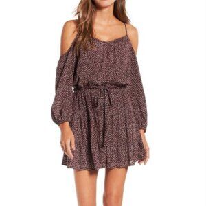 PAIGE Carmine Burgundy Wine Floral Off Shoulder Long Sleeve Mini Dress S